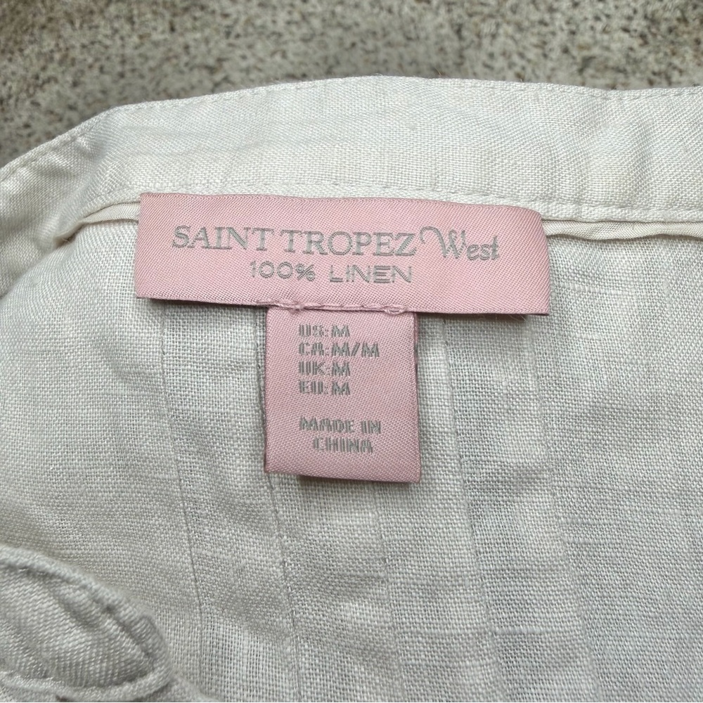 Saint Tropez West 100% Linen Tunic Top Medium M Light Grey Pleated Boho - Picture 5 of 9
